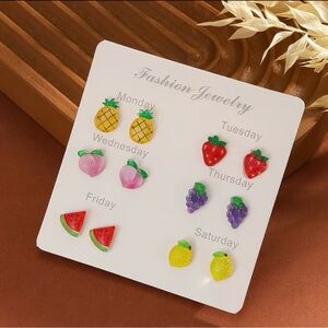 6 Day Fruit Stud Earring Set